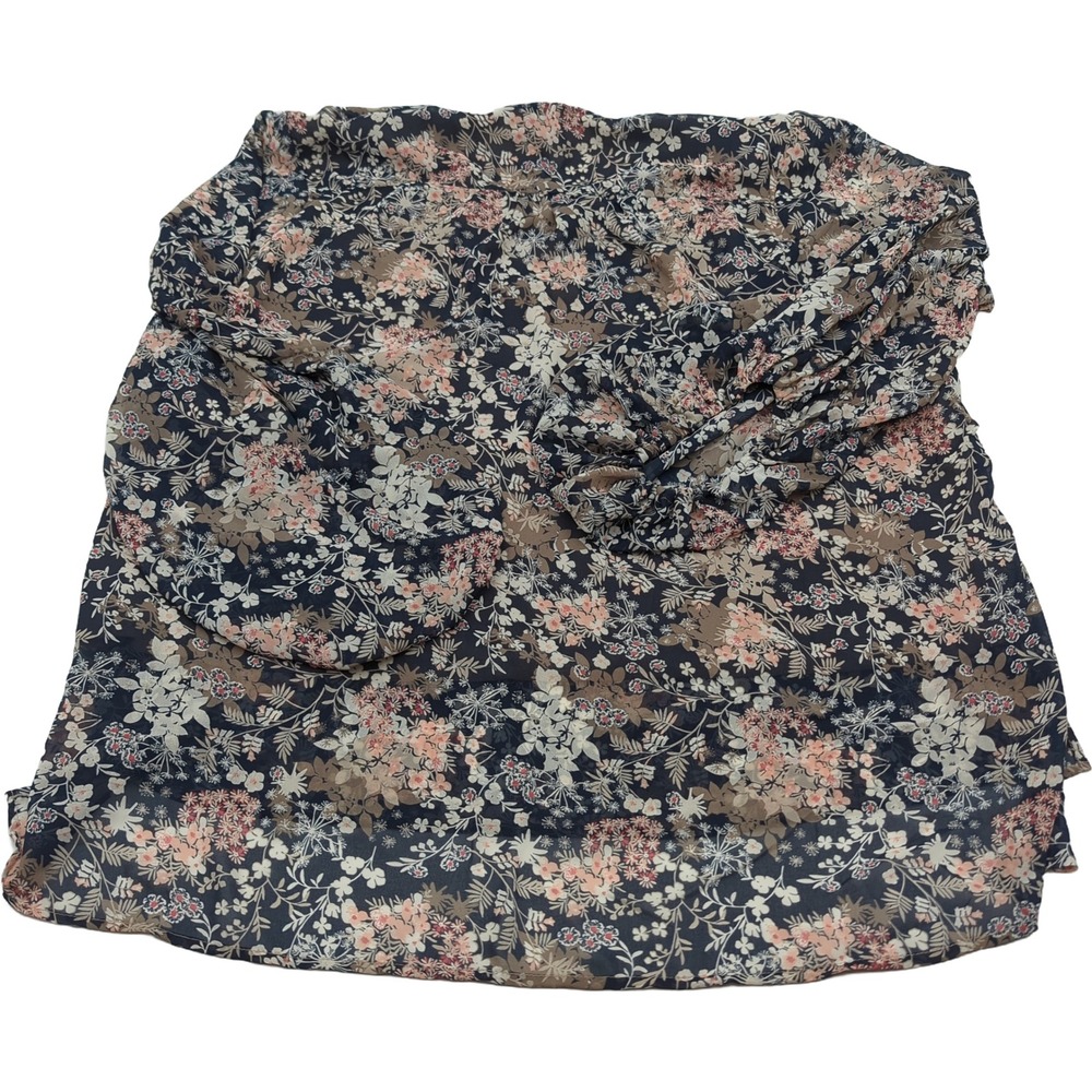 EST. 1946 Womens Plus 18/20W Navy Floral V-Neck Chiffon Blouse Bubble Sleeve - Picture 2 of 8